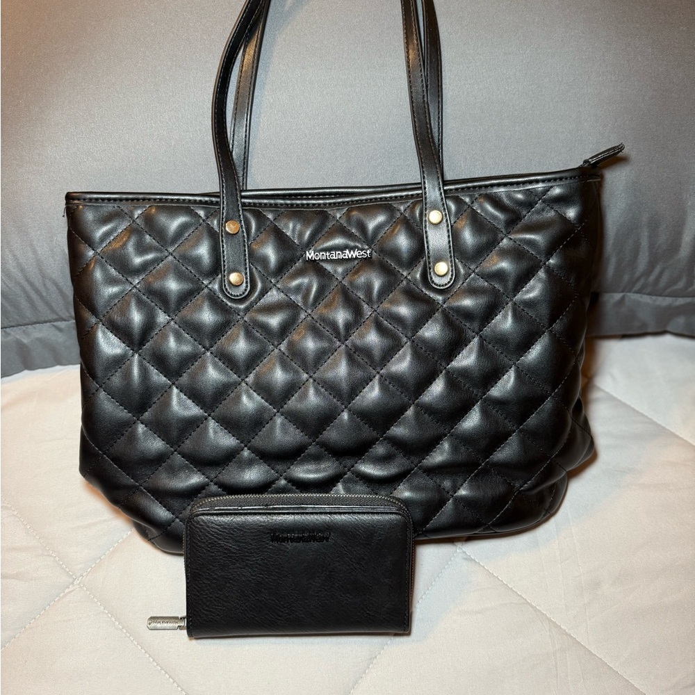 Montana West Black Quilted Leather Tote